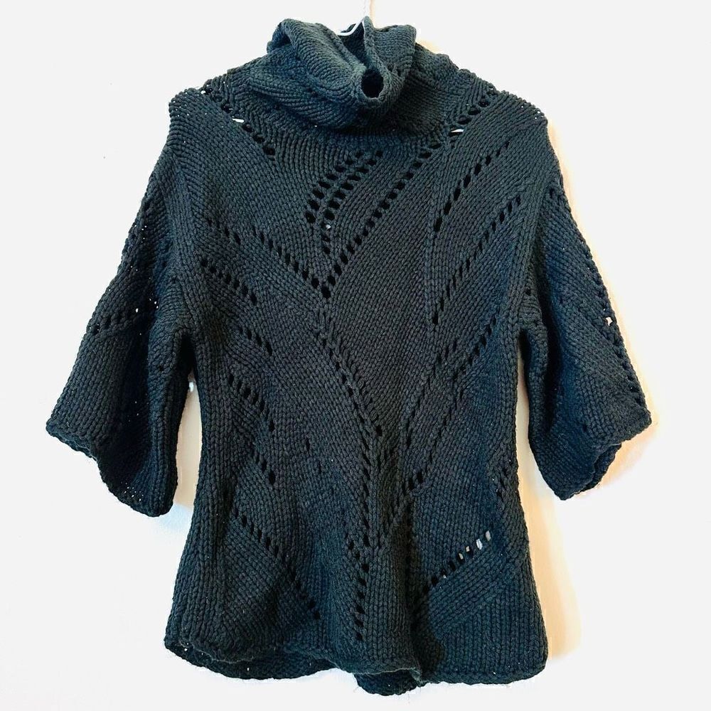 Gianni Bini Womens Sweater Knit Pullover Short Sleeve Cowl Neck Black Medium